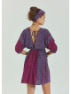 V Neck Elastic Waist Backless Purple Flower Dress 4566